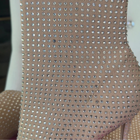 Nude Fabric Ankle Boot-Heel with Rhinestones - Picture 5 of 5